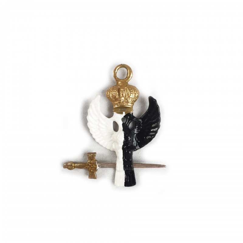 Bijou 30e, Aigle couronnée noir et blanc, bronze doré émaillé