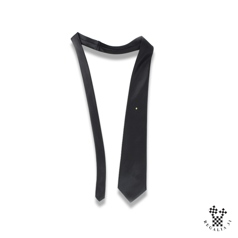 Cravate polyester, noire, MARQUE, motif sérigraphié, petite Clé-de-Voûte blanc serti or