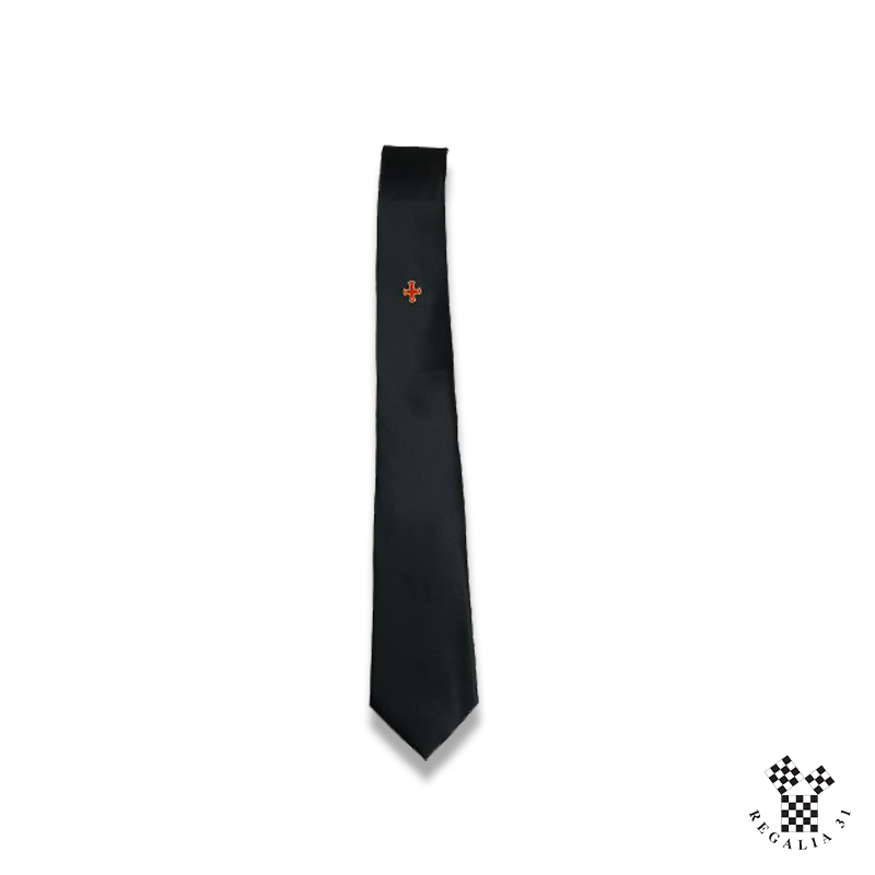 Cravate polyester, noire, CONSTANTIN, motif sérigraphié Croix florencée rouge/or.