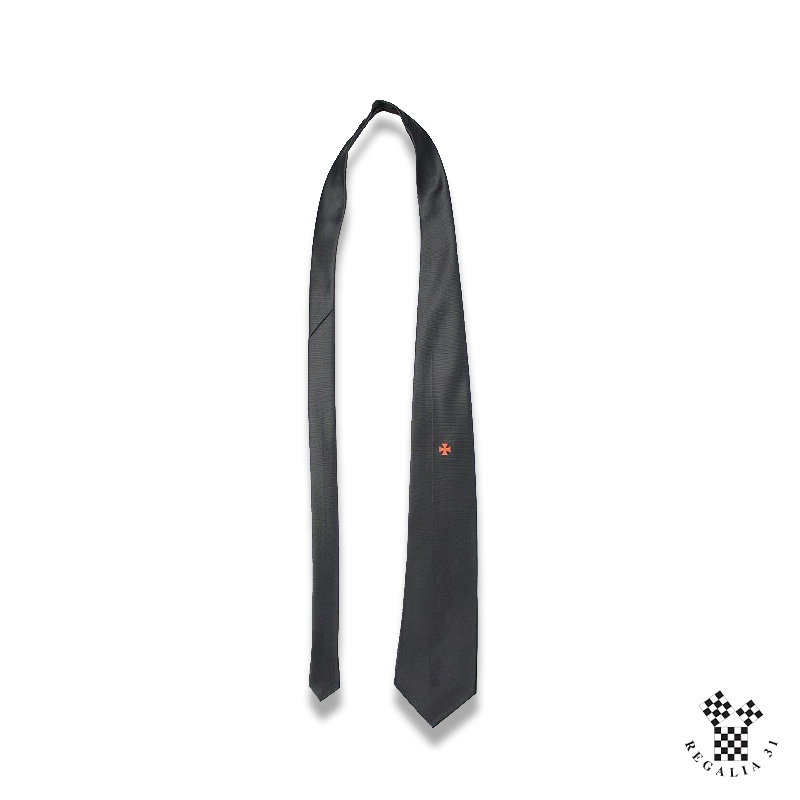 Cravate polyester, noire, TEMPLE, motif tissé Croix pattée rouge