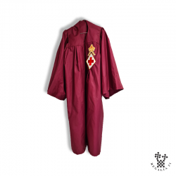 Robe de Célébrant pour Collège SRIA, tissu cramoisi brodé mître, losange & croix