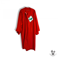 Robe de 4° Ancien pour Collège SRIA, tissu rougei brodé lion vert / losange blanc