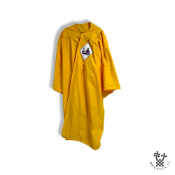 Robe de 2° Ancien pour Collège SRIA, tissu jaune brodé verseau violet / losange blanc