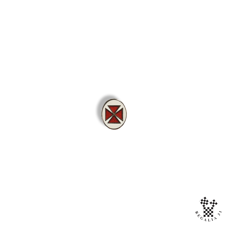 Épinglette TEMPLE / C.B.C.S., croix pattée émaillée rouge cloisonné dans grand cercle blanc