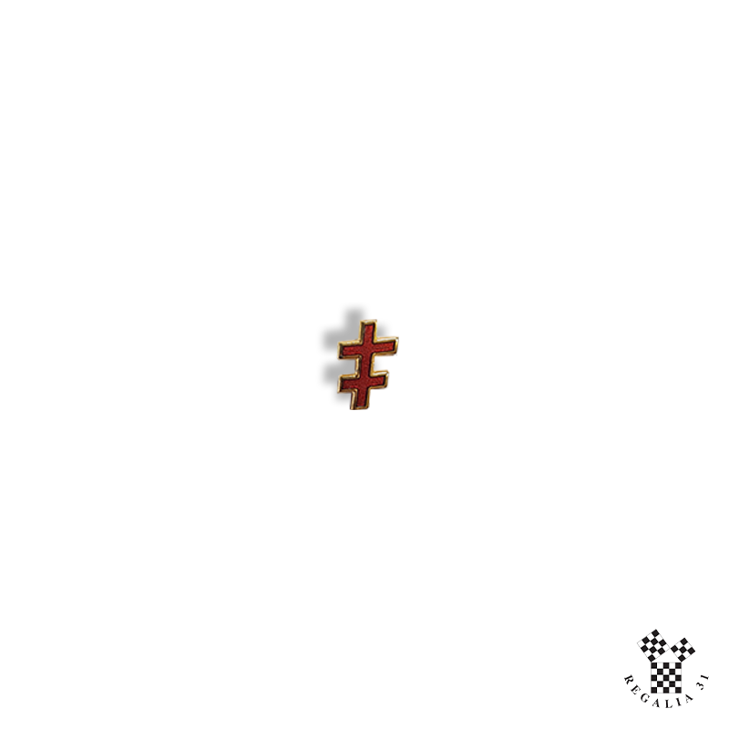 Epinglette S.G.I.G. 33º REAA, croix patriarcale simple, émail rouge cloisonné / métal doré