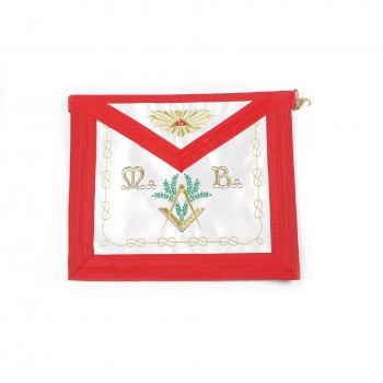 Tablier V.M. REAA, rectangle, satin, ruban rouge, bavette brodée Delta & G /Gloire