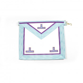 Tablier V.M. MEMPHIS, rectangle, satin, ruban turquoise/violet, sans chaînettes